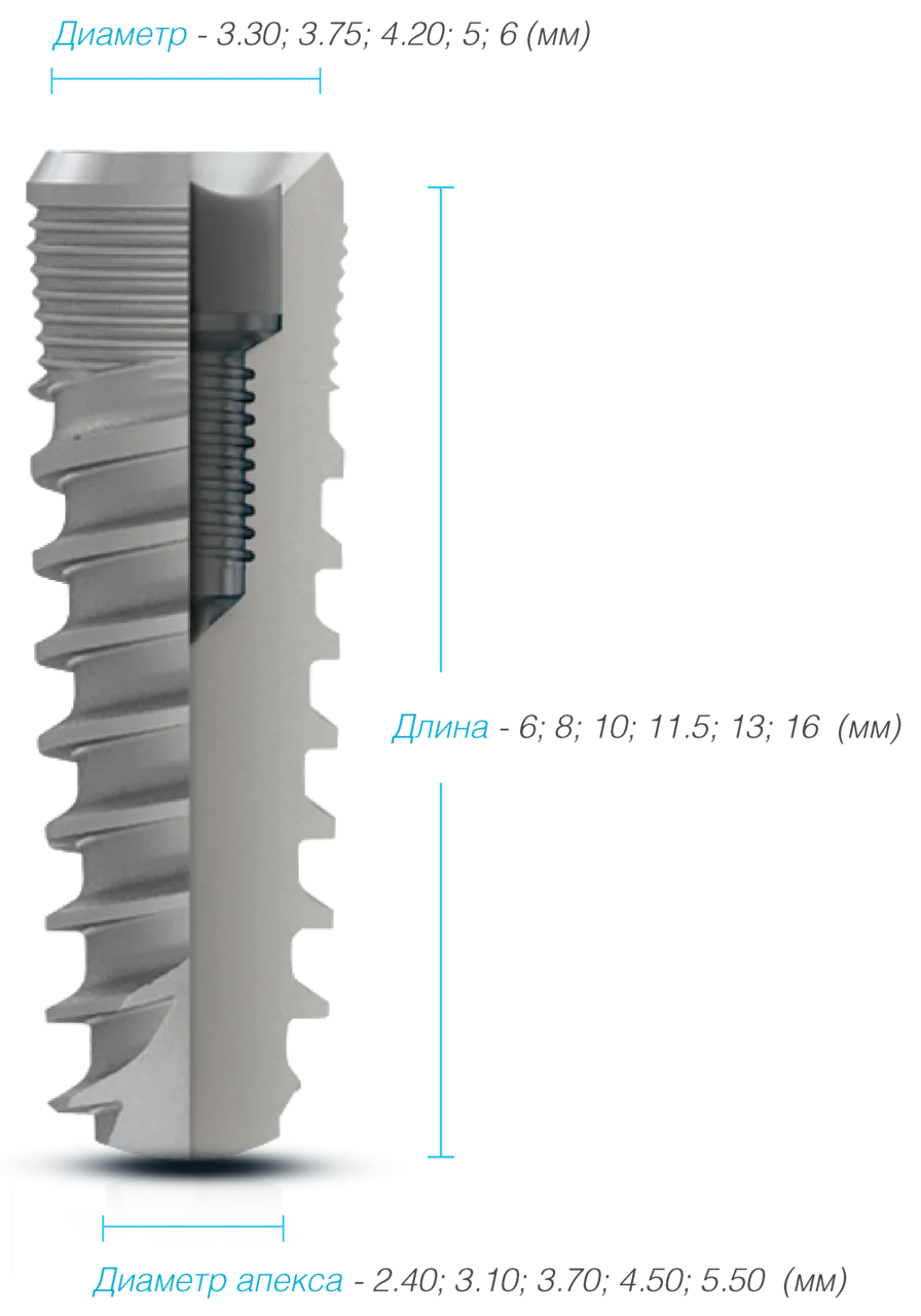 Размеры и диаметры имплантатов mis Seven